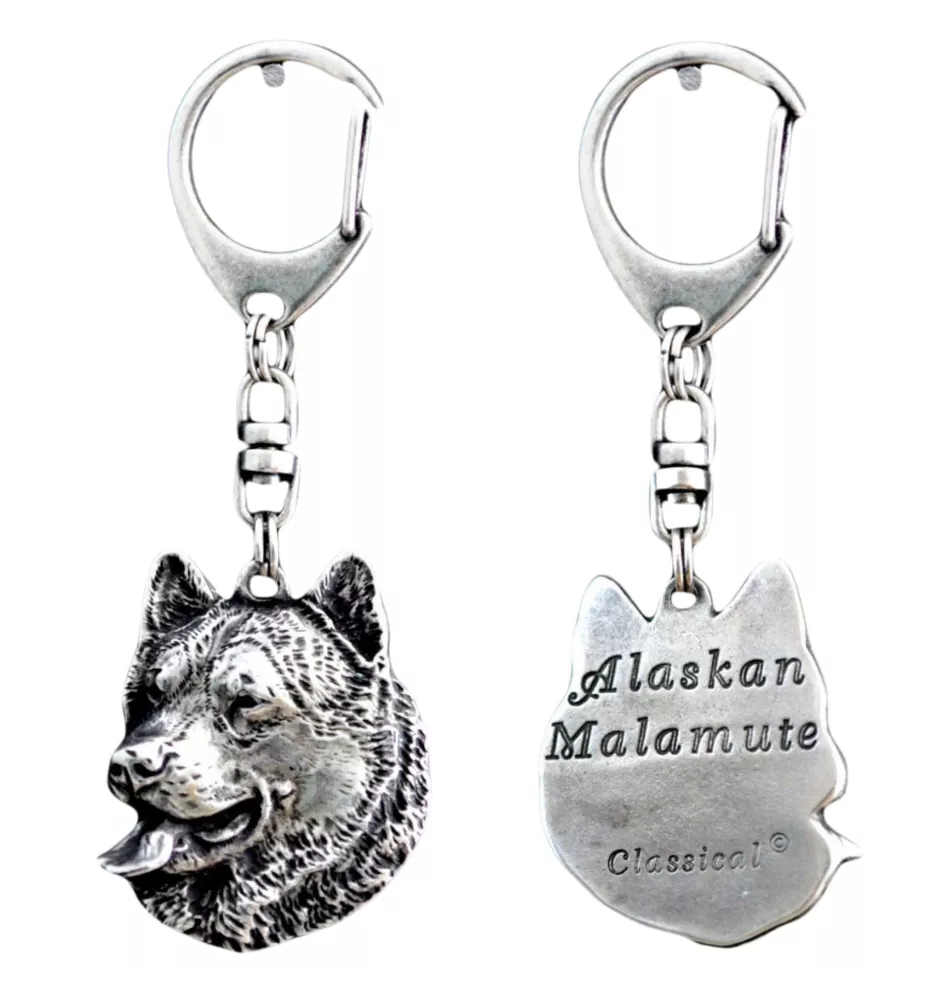 Alaskan Malamute - Silver-plated key ring with a dog in a gift box, handbag decoration, backpack pendant by Art-Dog brand