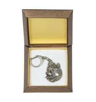 Alaskan Malamute, Alaskischer Malamute - Versilberter Schlüsselanhänger mit Hund in einer Geschenkbox, Handtaschenschmuck, Rucksackanhänger der Marke Art-Dog