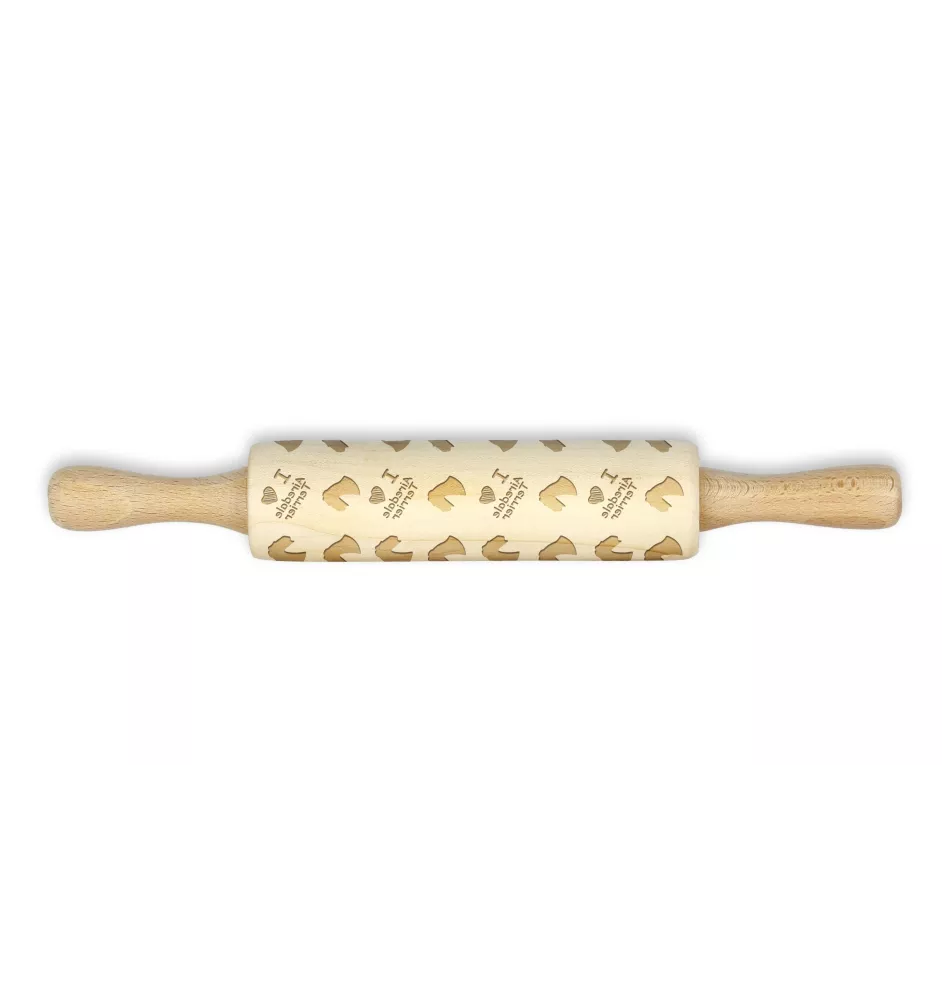 Airedale Terrier, Waterside Terrier - kleiner Nudelholz mit Hundemuster, Nudelholz für Kinder, Verzierung von Keramikton von Art-Dog.