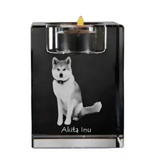 Akita, Akita Inu - Kerzenhalter mit Hundefoto, Teelichthalter aus Kristall, personalisiertes Geschenk der Marke Art-Dog