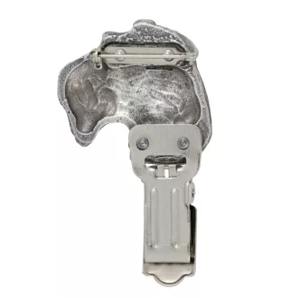 Airedale Terrier, Bingley Terrier - brooch with a clip, holder for a start number, silver-plated dog show pin from the Art-Dog brand