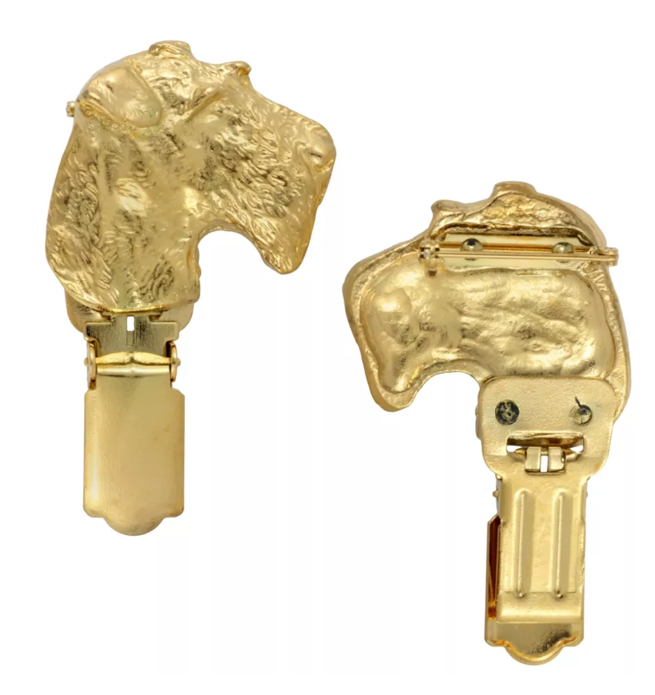 Airedale Terrier, Waterside Terrier - Brosche mit Clip, vergoldeter Startnummernhalter, elegante Hundeaustellungsnadel der Marke Art-Dog