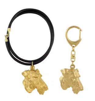 Airedale Terrier, Bingley Terrier - keychain and necklace with a dog in a box, high-quality gold-plated product, Art-Dog brand