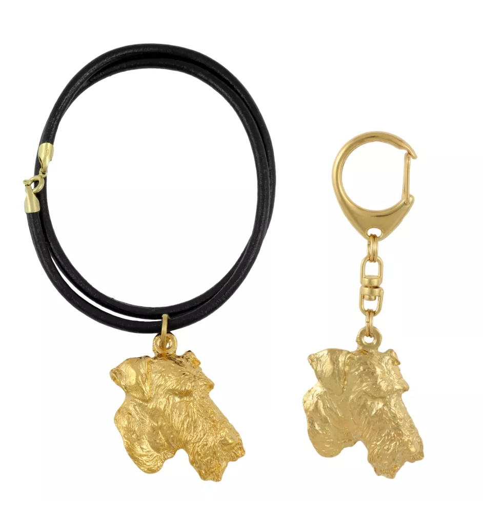 Airedale Terrier, Bingley Terrier - keychain and necklace with a dog in a box, high-quality gold-plated product, Art-Dog brand