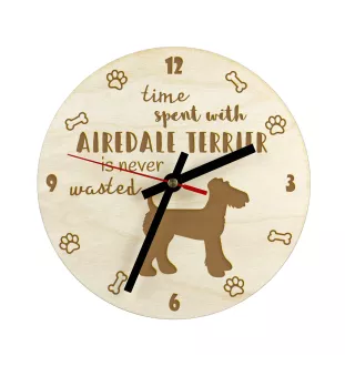 Airedale Terrier, Waterside Terrier, Bingley Terrier - horloge avec chien, horloge en bois, horloge murale pour les amoureux des chiens, horloge de bureau et étagère, Art-Dog