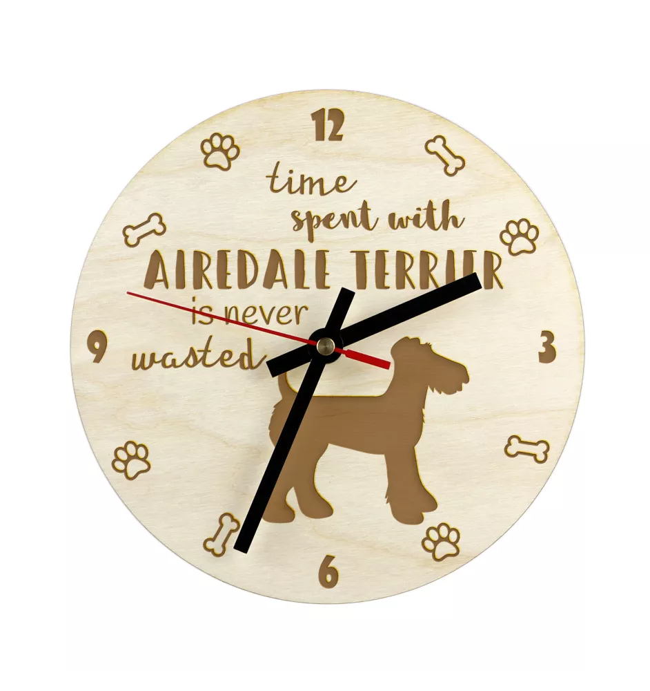 Airedale Terrier, Waterside Terrier, Bingley Terrier - horloge avec chien, horloge en bois, horloge murale pour les amoureux des chiens, horloge de bureau et étagère, Art-Dog