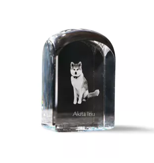 Akita, Akita Inu - crystal cube with a photo, photo of a dog in crystal, cubic paperweight from Art-Dog brand