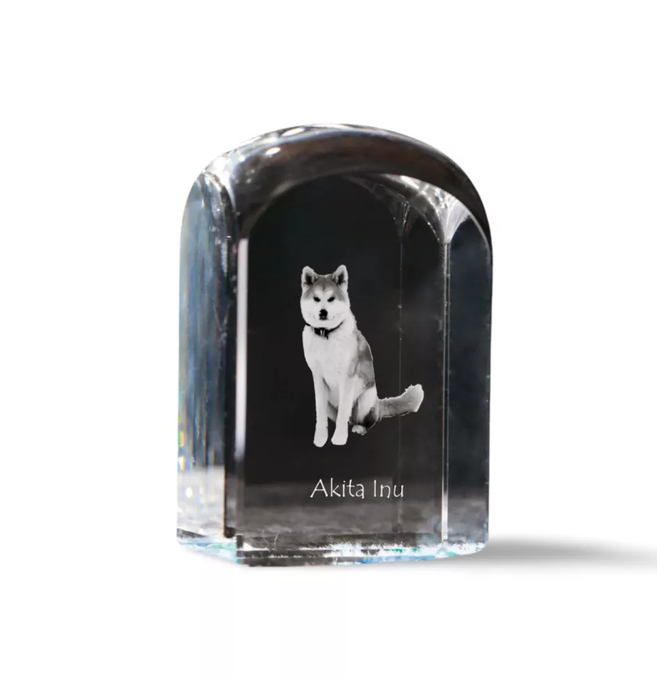 Akita, Akita Inu - crystal cube with a photo, photo of a dog in crystal, cubic paperweight from Art-Dog brand