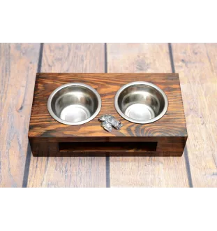 Airedale Terrier, Bingley Terrier - wooden stand with bowls for a dog, steel dog bowls, a gift for adopting a dog from the Art-Dog brand