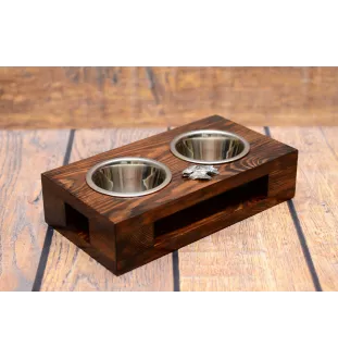 Airedale Terrier, Waterside Terrier, Bingley Terrier - support en bois avec des bols pour chien, bols pour chien en acier, cadeau pour l'adoption d'un chien de la marque Art-Dog