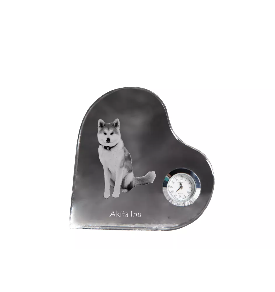 Akita, Akita Inu - crystal clock with a dog picture, heart-shaped shelf clock, personalized standing clock by Art-Dog brand