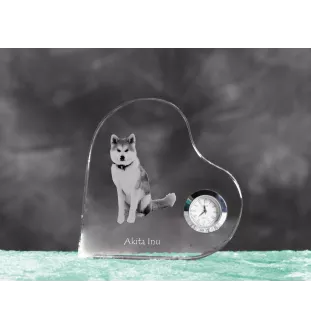 Akita, Akita Inu - Kristalluhr mit einem Hundebild, Herzregal-Uhr, personalisierte Standuhr der Marke Art-Dog