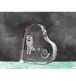 Akita, Akita Inu - crystal clock with a dog picture, heart-shaped shelf clock, personalized standing clock by Art-Dog brand