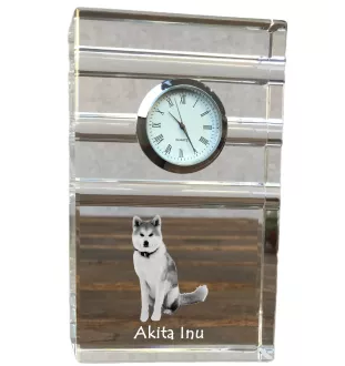Akita, Akita Inu - Glasuhr mit Foto, Foto eines Hundes im Kristall, personalisierte Tischuhr für das Büro der Marke Art-Dog