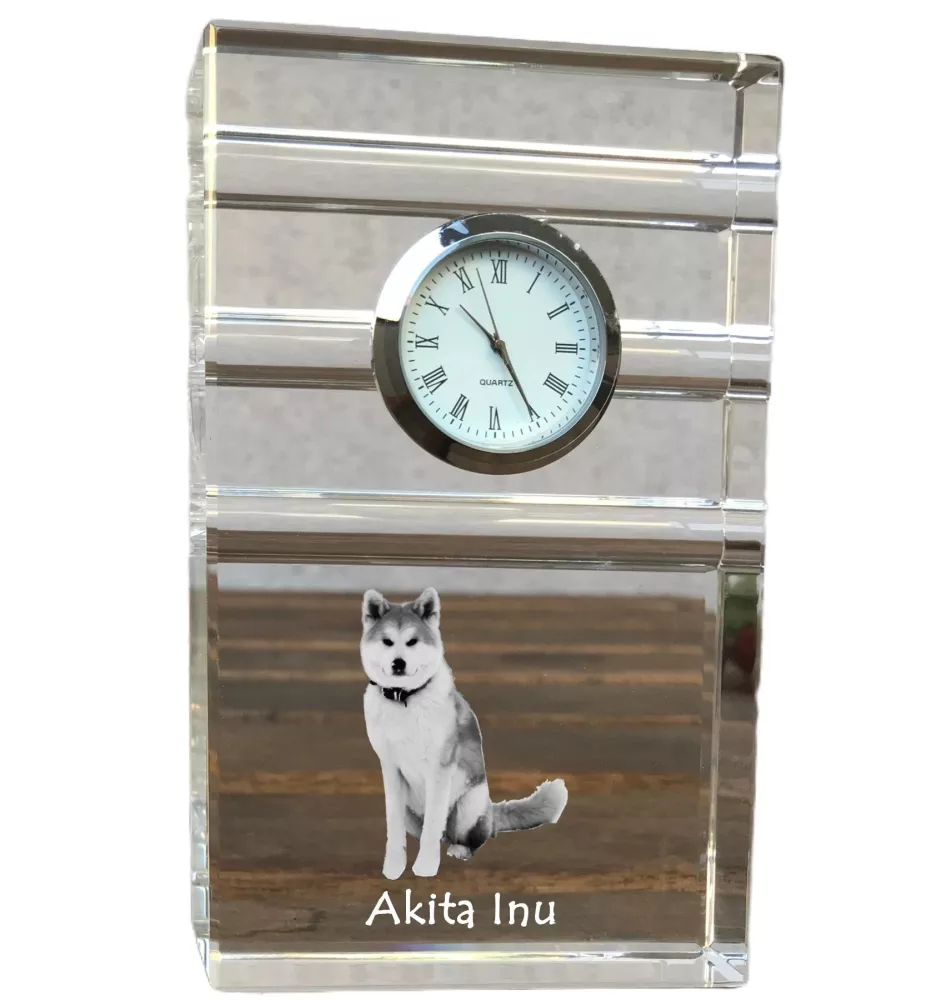 Akita, Akita Inu - une horloge en verre avec une photo, une photo de chien dans un cristal, une horloge de bureau personnalisée de la marque Art-Dog