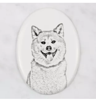 Akita, Akita Inu - commemorative plaque with a photo of a dog, tombstone with a print, personalized oval plaque from the Art-Dog brand