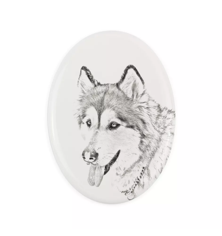Alaskan Malamute, Alaskischer Malamute - Gedenktafel mit einem Foto eines Hundes, Grabplatte mit Druck, personalisierte ovale Platte der Marke Art-Dog