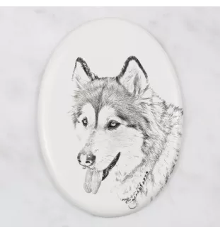 Alaskan Malamute, Alaskischer Malamute - Gedenktafel mit einem Foto eines Hundes, Grabplatte mit Druck, personalisierte ovale Platte der Marke Art-Dog