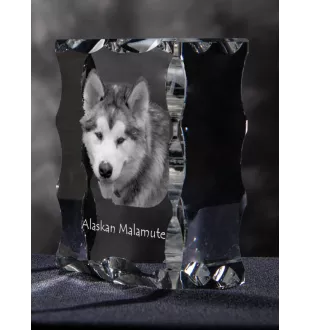 Alaskan Malamute - crystal with a picture of a dog, glass statuette with a picture, unique frame with a picture from Art-Dog brand