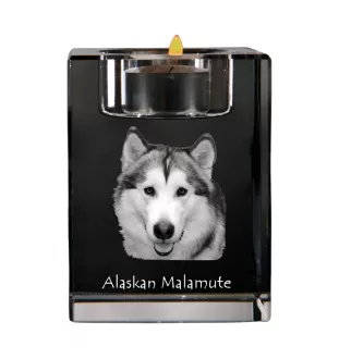 Malamute de l'Alaska - Bougeoir avec photo de chien, porte bougie en cristal, cadeau personnalisé par la marque Art-Dog
