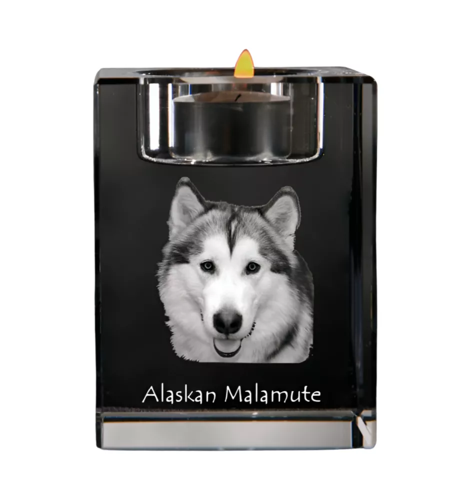 Malamute de l'Alaska - Bougeoir avec photo de chien, porte bougie en cristal, cadeau personnalisé par la marque Art-Dog