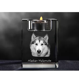 Malamute de l'Alaska - Bougeoir avec photo de chien, porte bougie en cristal, cadeau personnalisé par la marque Art-Dog