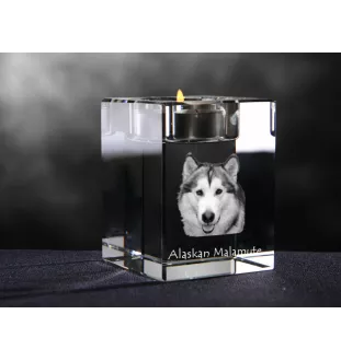 Malamute de l'Alaska - Bougeoir avec photo de chien, porte bougie en cristal, cadeau personnalisé par la marque Art-Dog
