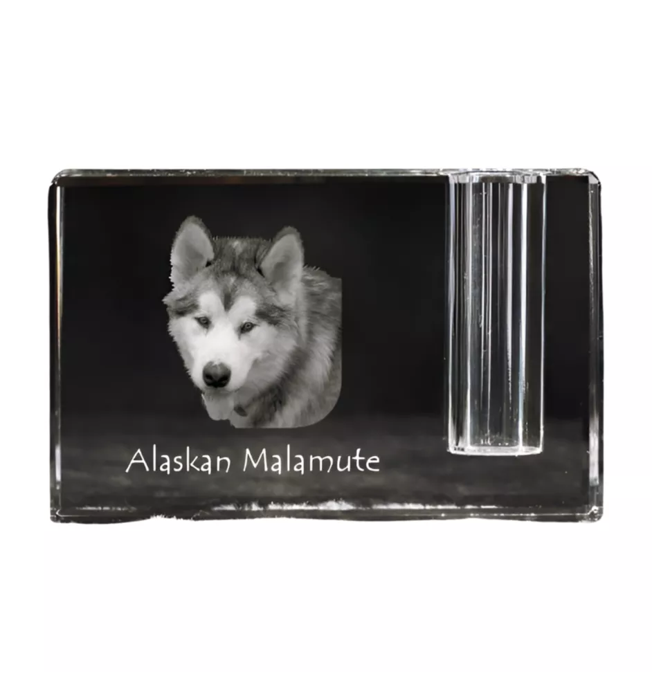 Alaskan Malamute - Pen stand, crystal organiser with dog photo, unique desk decoration by Art-Dog brand