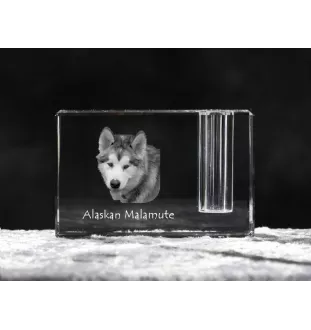 Alaskan Malamute, Alaskischer Malamute - Stifthalter, Kristallorganizer mit Hundefoto, einzigartige Schreibtischdekoration der Marke Art-Dog