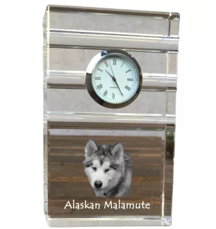 Alaskan Malamute, Alaskischer Malamute - Glasuhr mit Foto, Foto eines Hundes im Kristall, personalisierte Tischuhr für das Büro der Marke Art-Dog
