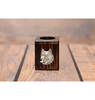 Alaskan Malamute - wooden candle holder with a dog, a unique souvenir after losing a dog, a handicraft from the Art-Dog brand