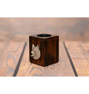 Alaskan Malamute - wooden candle holder with a dog, a unique souvenir after losing a dog, a handicraft from the Art-Dog brand