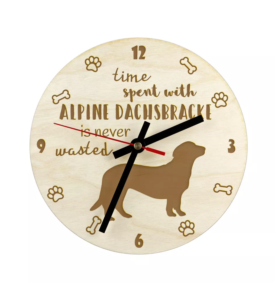 Alpine Dachsbracke - clock with a dog, wooden clock, wall clock for dog lovers, clock for desk and shelf, Art-Dog