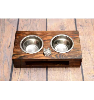 Alaskan Malamute - wooden stand with bowls for a dog, steel dog bowls, a gift for adopting a dog from the Art-Dog brand