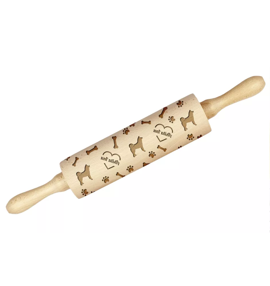 Akita, Akita Inu - rolling pin with a dog, decorating cookies with a rolling pin in patterns, a gift for the ceramicist of the Art-Dog brand