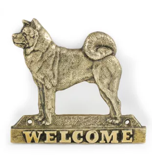 Akita, Akita Inu - Türschild mit Hund, messingfarbenes Willkommensschild, einzigartiges Schild mit der Aufschrift Welcome von der Marke Art-Dog