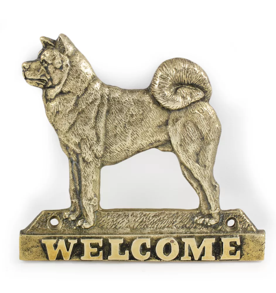 Akita, Akita Inu - une plaque de porte avec un chien, une plaque de bienvenue en laiton, une enseigne exceptionnelle avec l'inscription Welcome de la marque Art-Dog