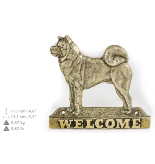 Akita, Akita Inu - une plaque de porte avec un chien, une plaque de bienvenue en laiton, une enseigne exceptionnelle avec l'inscription Welcome de la marque Art-Dog