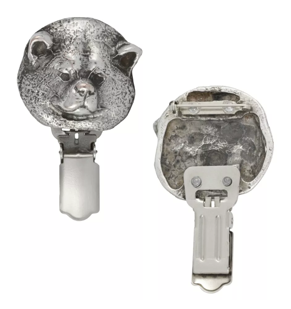 Akita, Akita Inu - brooch with a clip, holder for a start number, silver-plated dog show pin from the Art-Dog brand