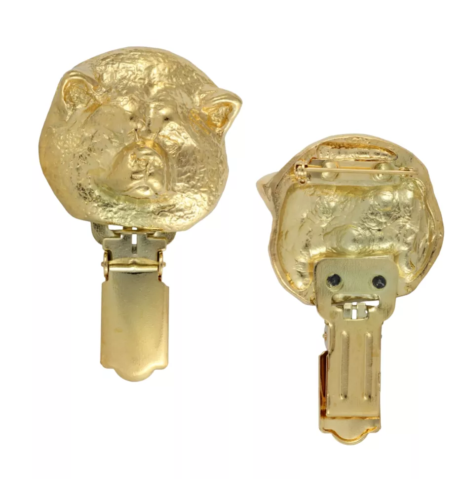 Akita, Akita Inu - brooch with a clip, gold-plated holder for a race number, elegant dog show pin from Art-Dog brand