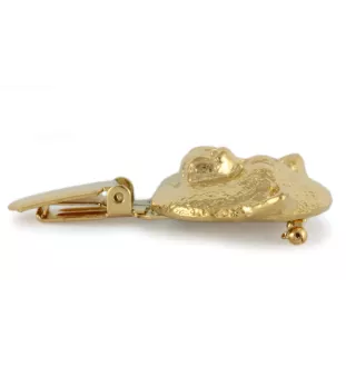 Akita, Akita Inu - brooch with a clip, gold-plated holder for a race number, elegant dog show pin from Art-Dog brand