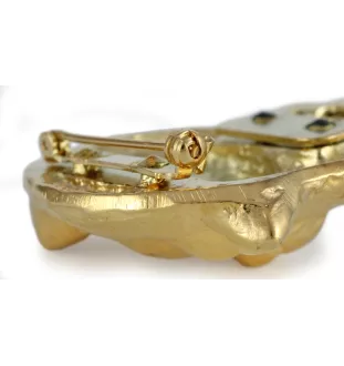 Akita, Akita Inu - brooch with a clip, gold-plated holder for a race number, elegant dog show pin from Art-Dog brand