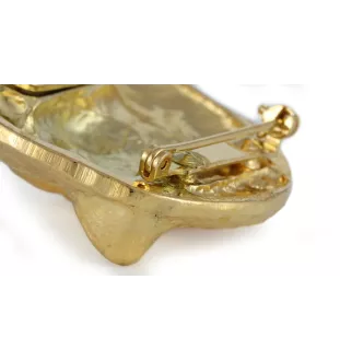 Akita, Akita Inu - brooch with a clip, gold-plated holder for a race number, elegant dog show pin from Art-Dog brand