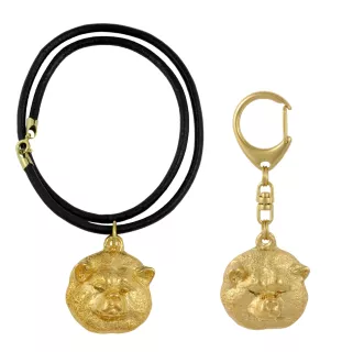 Akita, Akita Inu - keychain and necklace with a dog in a box, high-quality gold-plated product, Art-Dog brand