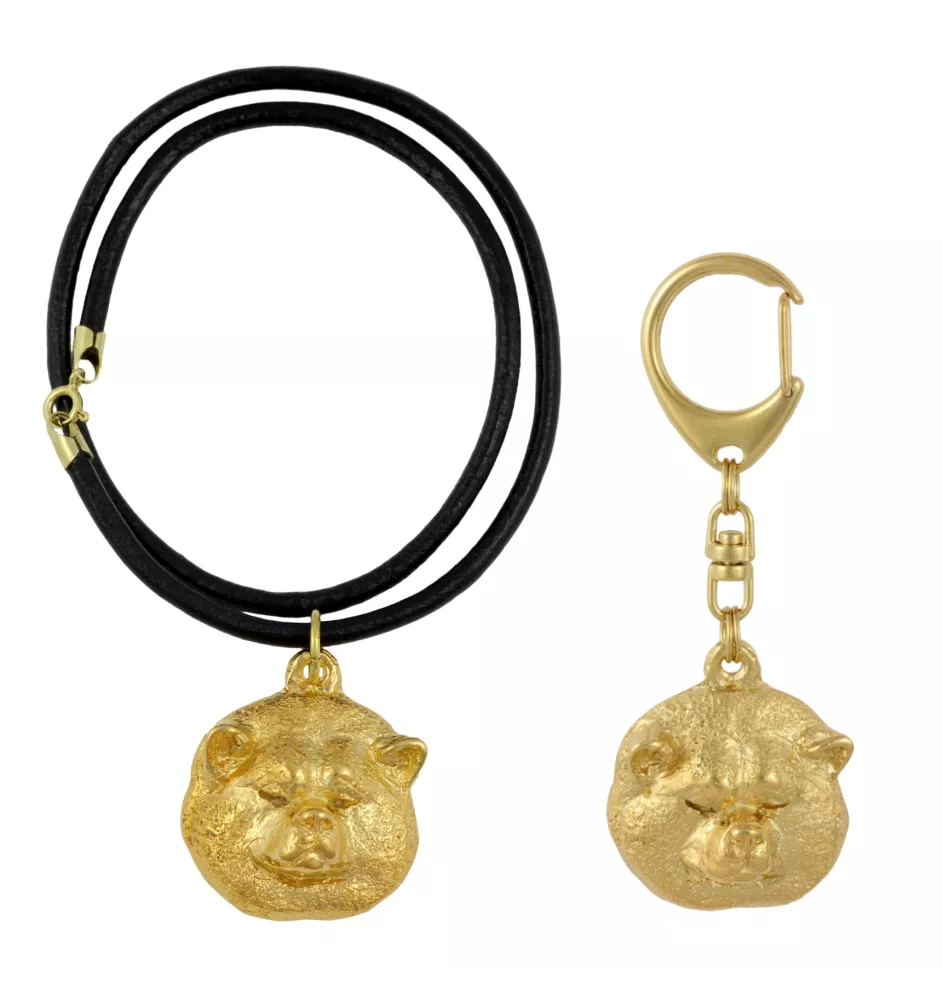 Akita, Akita Inu - keychain and necklace with a dog in a box, high-quality gold-plated product, Art-Dog brand