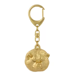 Akita, Akita Inu - porte-clés et collier avec chien dans une boîte, produit plaqué or de haute qualité, marque Art-Dog