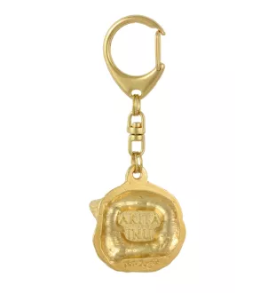 Akita, Akita Inu - porte-clés et collier avec chien dans une boîte, produit plaqué or de haute qualité, marque Art-Dog
