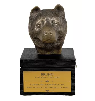 Akita, Akita Inu - une urne avec une gravure et une sculpture de chien, un dernier adieu, un produit fait à la main de la marque Art-Dog
