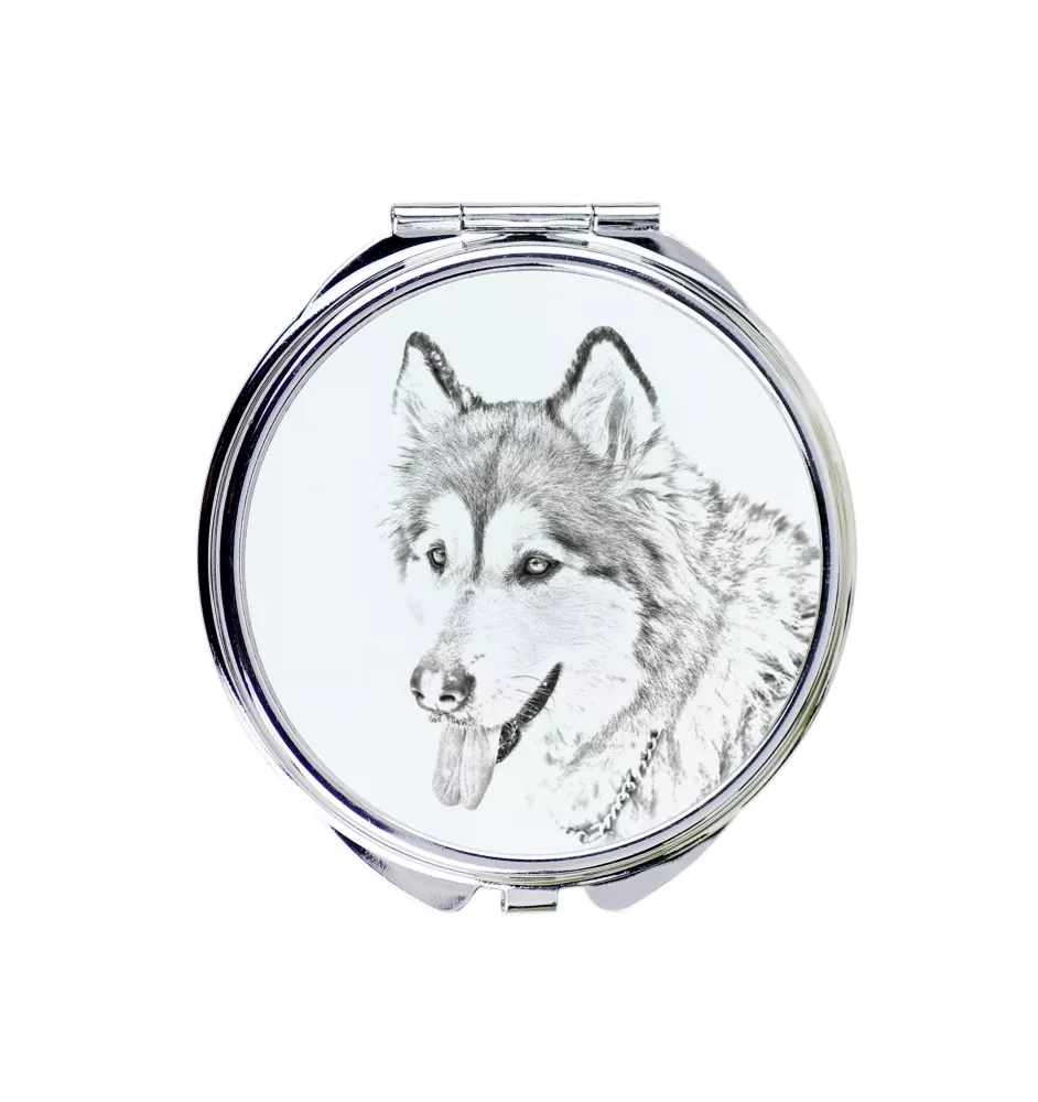 Alaskan Malamute, Alaskischer Malamute - Taschenspiegel mit Hund, personalisierter Taschenspiegel, kompakter Spiegel mit Art-Dog-Logo