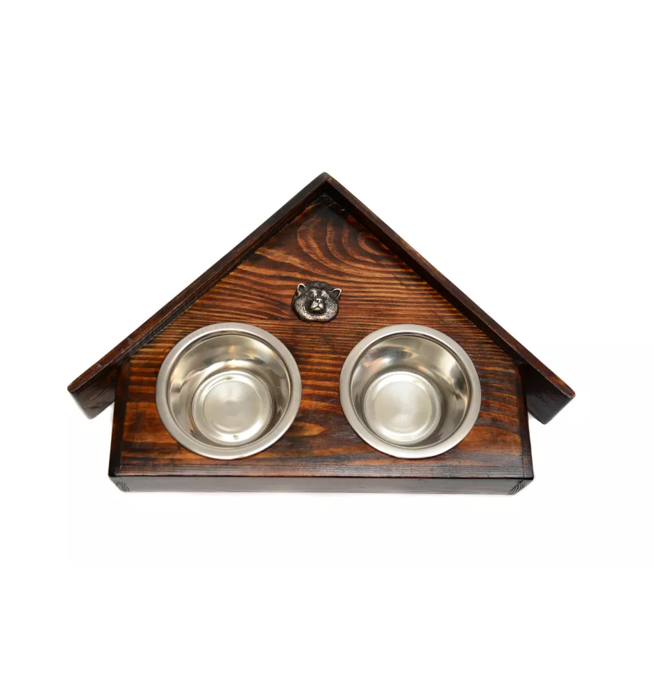 Akita, Akita Inu - wooden stand with bowls for a dog, decorative dog bowls, a gift for adopting a dog from the Art-Dog brand